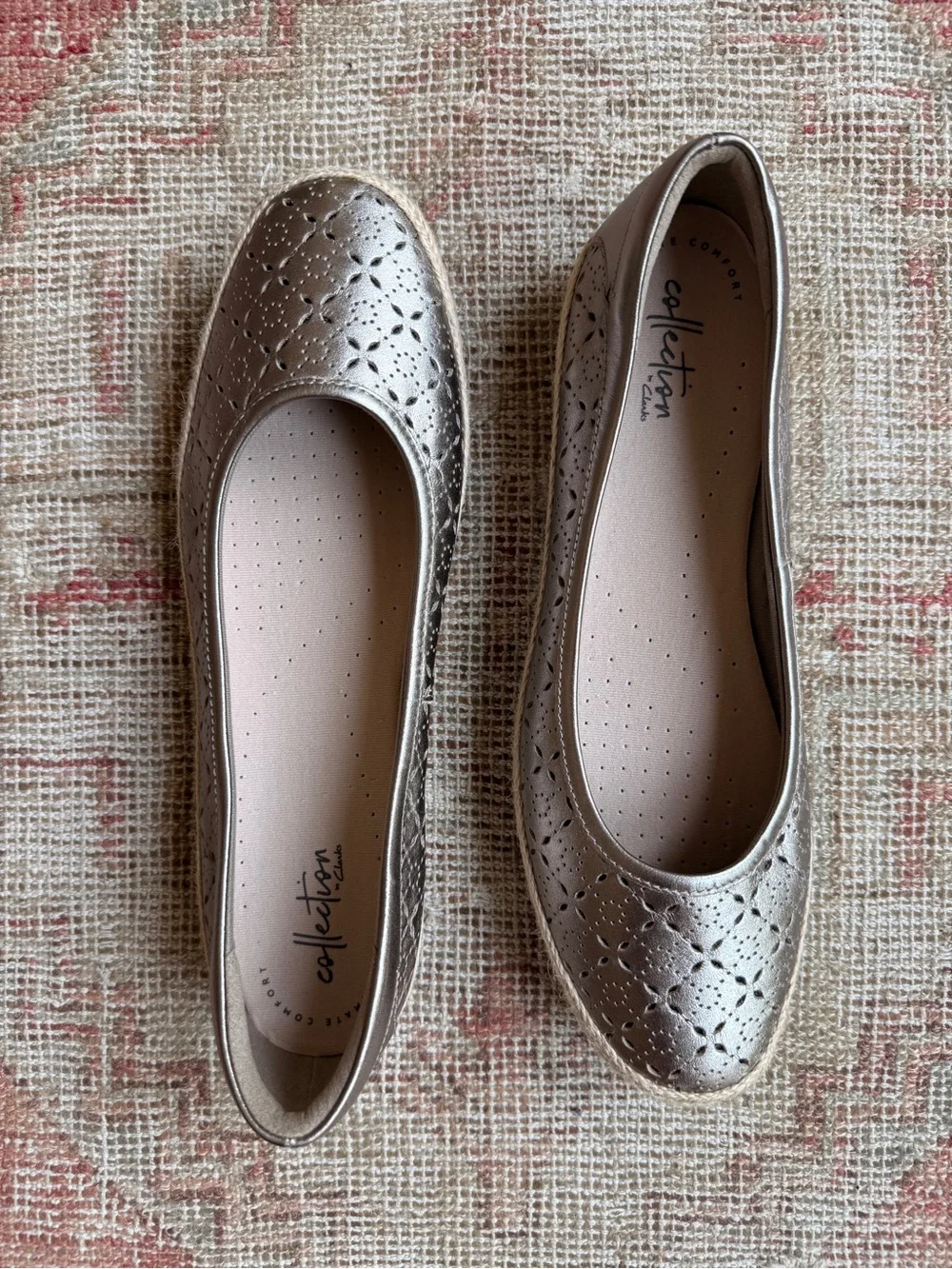 Clarks Metallic Perforated Ballet Flats - silver